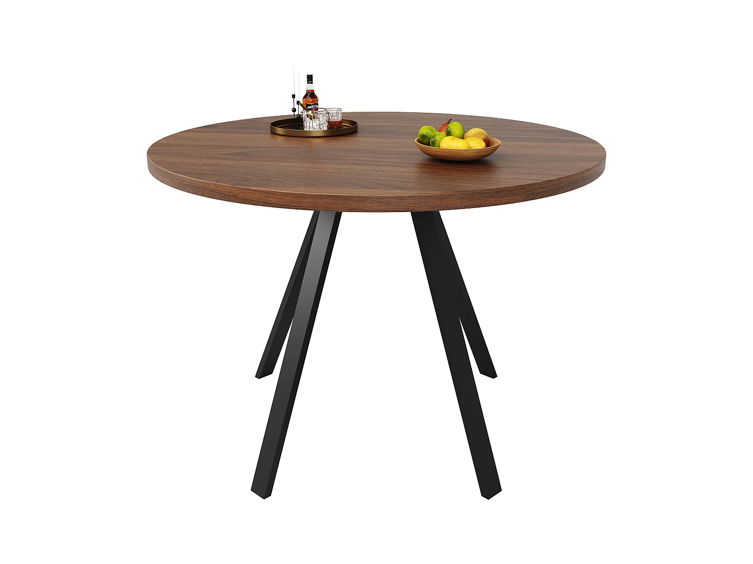 Table à manger noyer - Table à manger avec plateau en MDF et pieds en métal noir - décoration à motifs