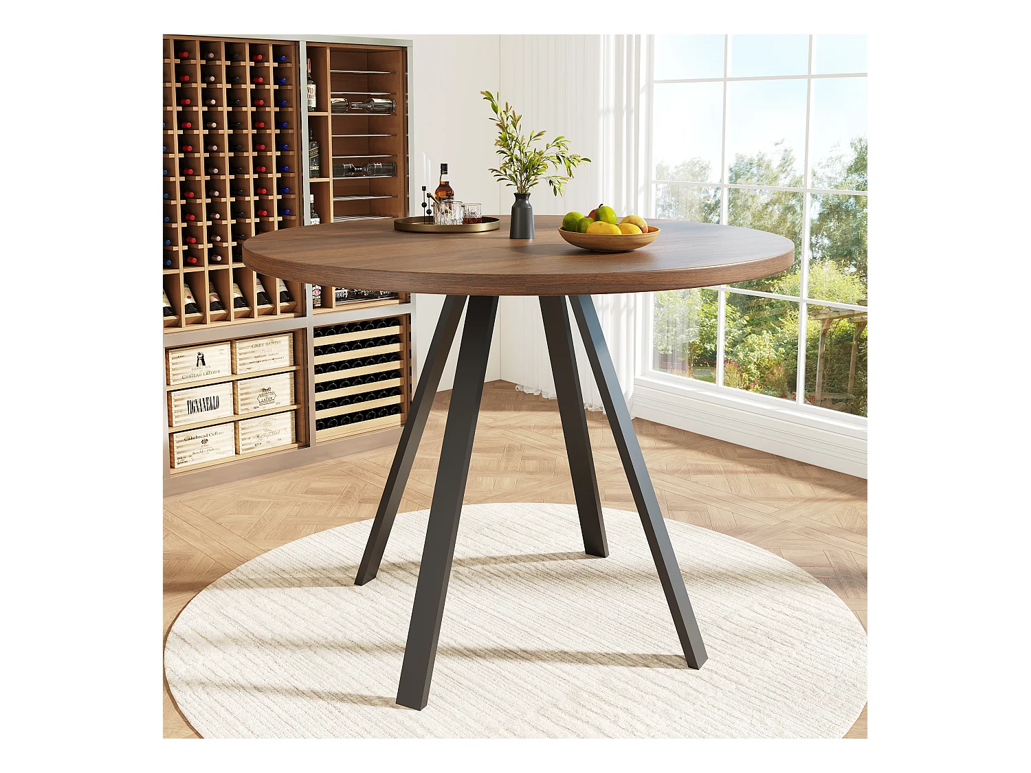 Tavolo da pranzo in noce - Tavolo da pranzo con piano in MDF e gambe in metallo nero - decorazione a motivi