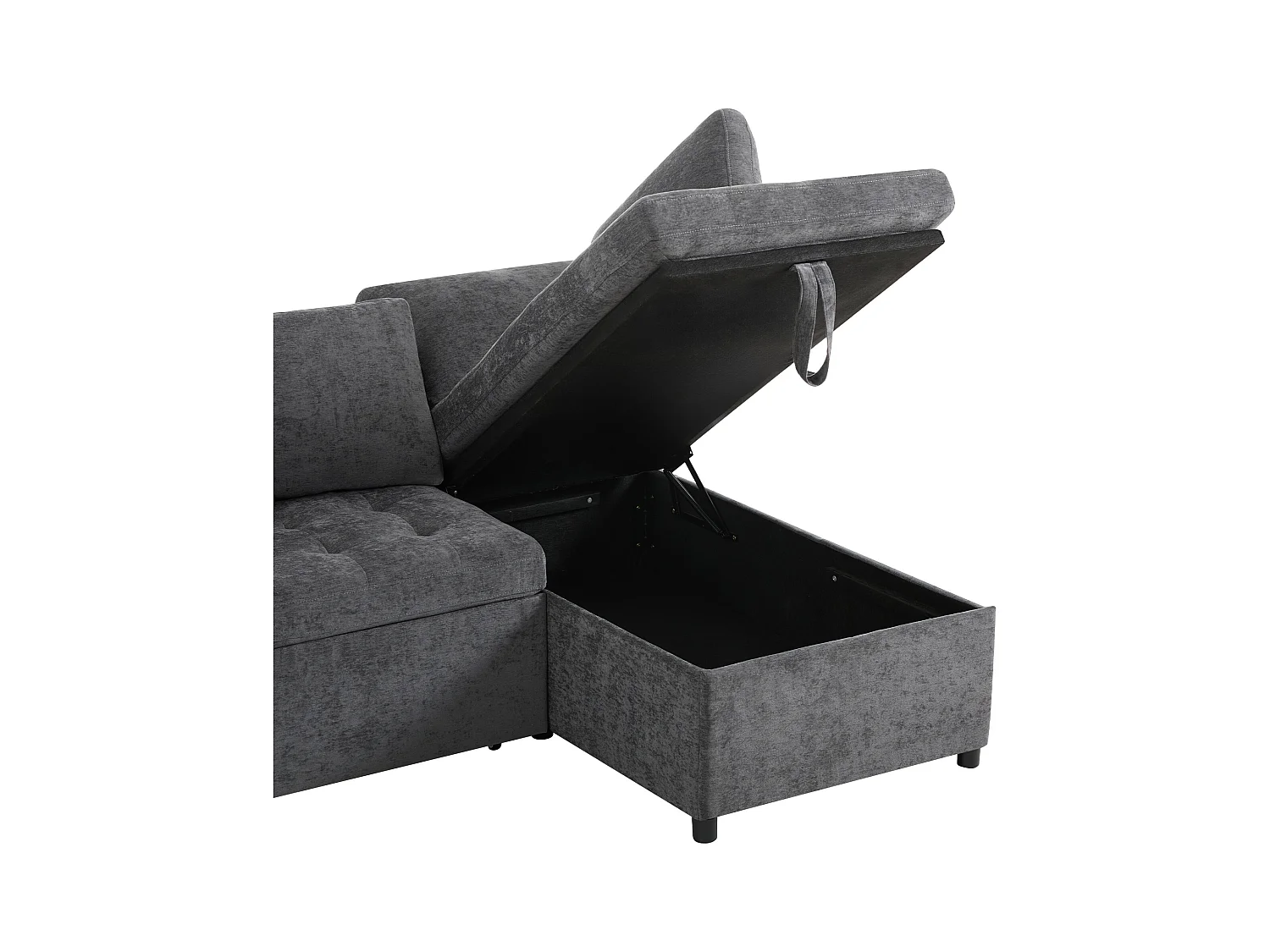 Canapé 3 places avec fonction couchage - Canapé d'angle avec deux coussins et accoudoir - avec rangement - chenille gris