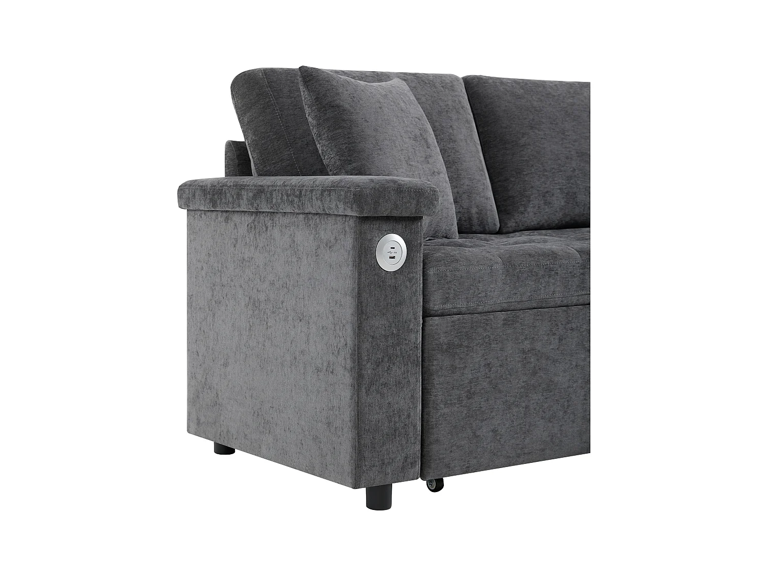 Canapé 3 places avec fonction couchage - Canapé d'angle avec deux coussins et accoudoir - avec rangement - chenille gris