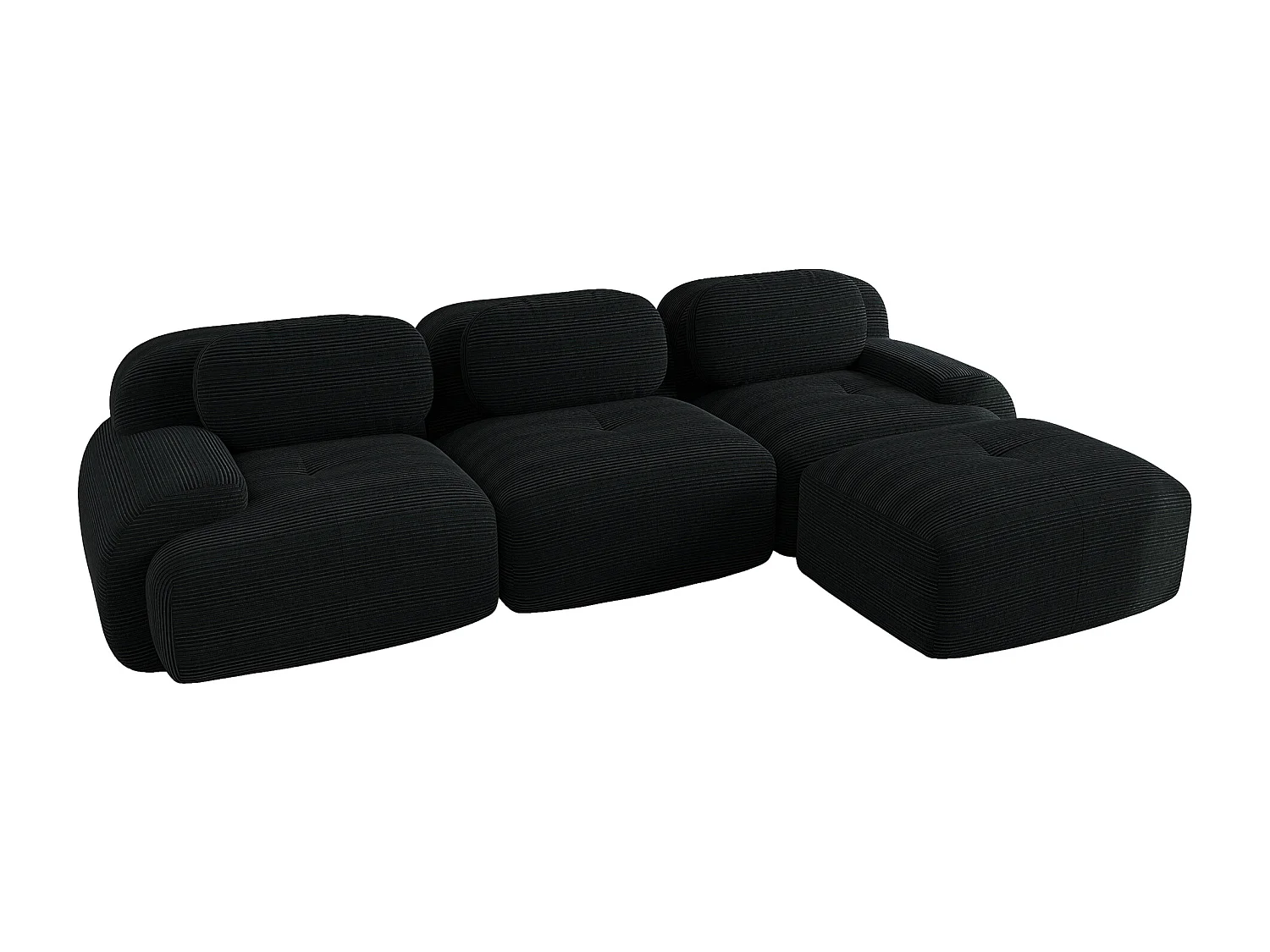 Canapé d'angle noir - Canapé 3 places avec accoudoirs incurvés et coussins décoratifs - velours côtelé