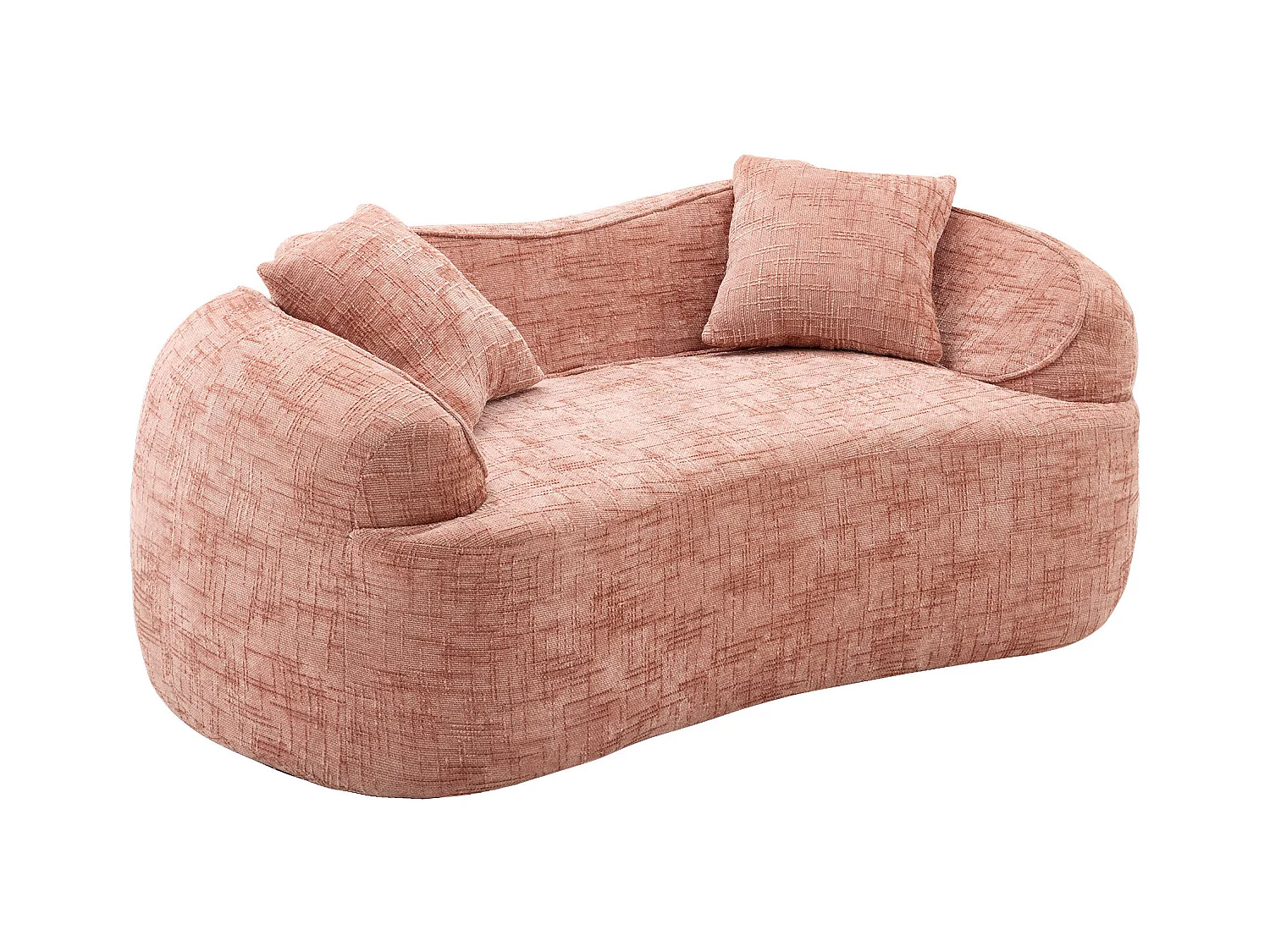 Canapé 2 places rose - Canapé droit avec 2 coussins et accoudoirs - chenille