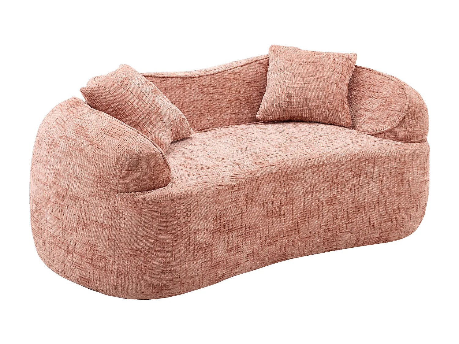 Różowa sofa 2-osobowa - Prosta sofa z 2 poduszkami i podłokietnikami - szenil