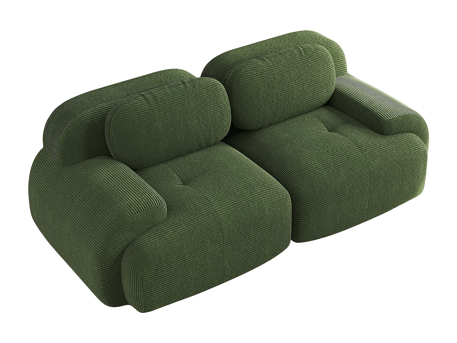 Canapé 2 places avec coussins - Canapé droit avec accoudoirs incurvés et coussins décoratifs - velours côtelé vert