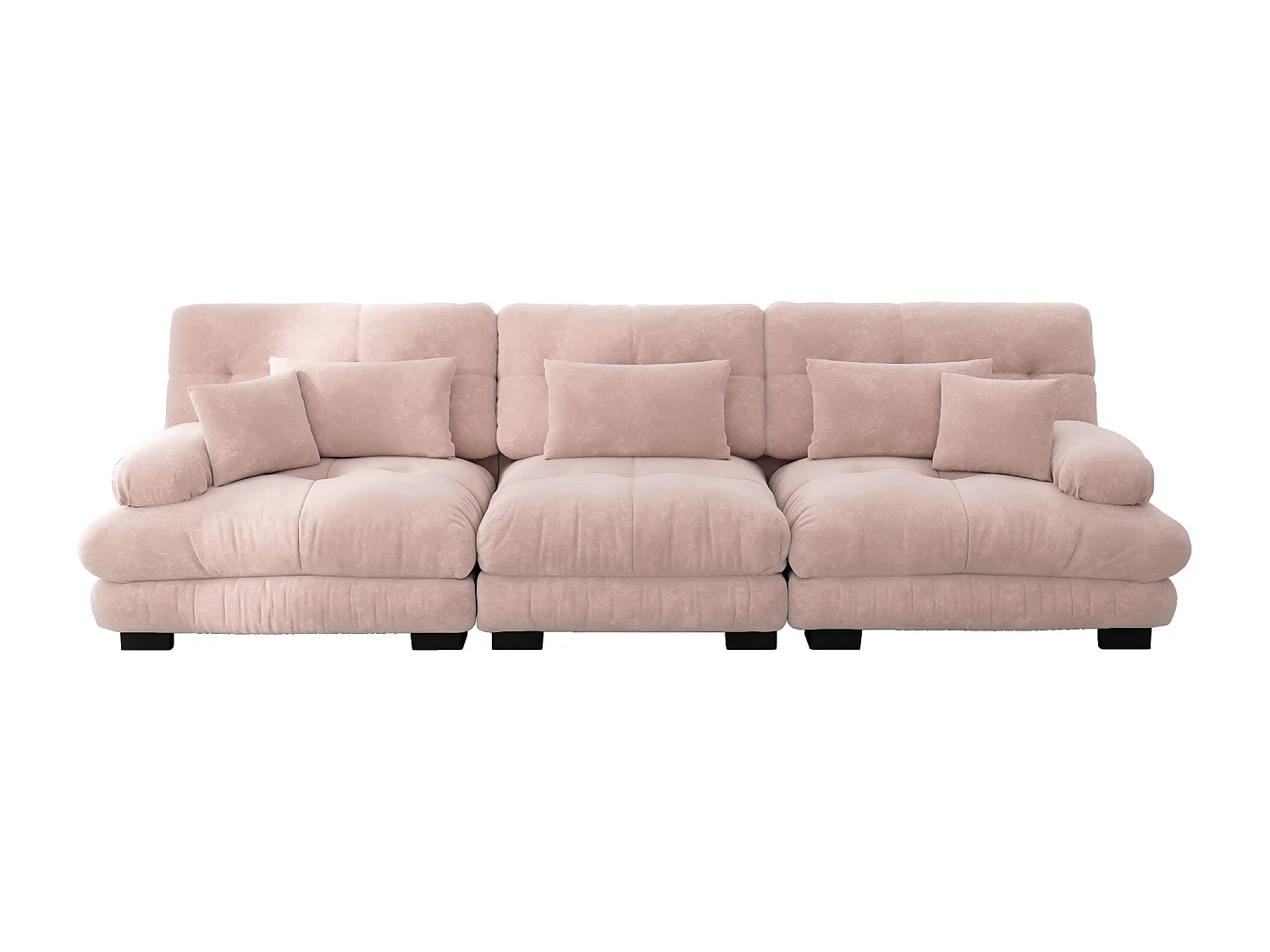 Różowa sofa 3-osobowa - sofa prosta z 3 poduszkami lędźwiowymi i 3 poduszkami dekoracyjnymi - szenil