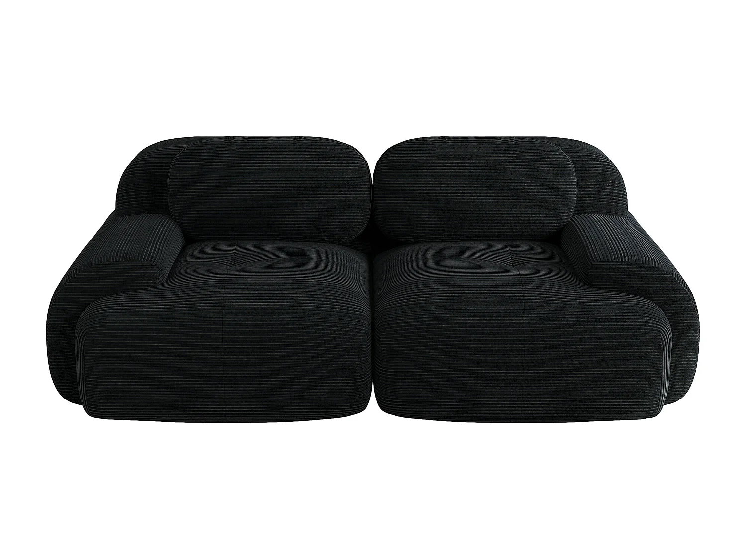 Canapé 2 places avec coussins - Canapé droit avec accoudoirs incurvés et coussins décoratifs - velours côtelé noir