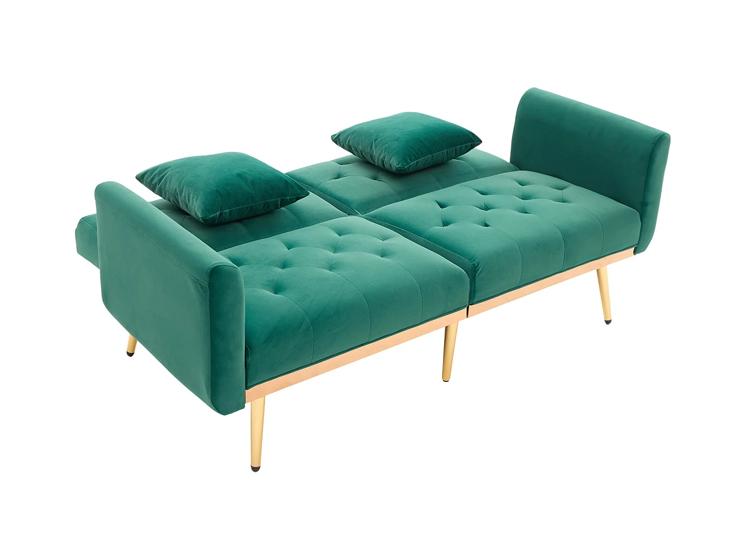 Canapé 2 places avec accoudoirs - Canapé droit avec dossier réglable et 2 coussins - velours vert