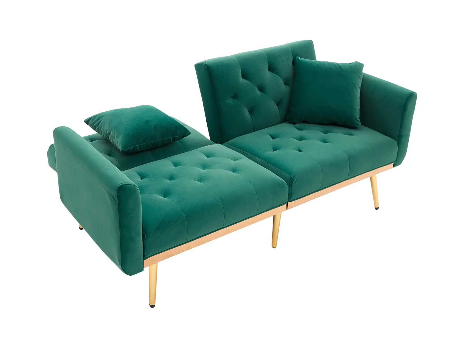 Canapé 2 places avec accoudoirs - Canapé droit avec dossier réglable et 2 coussins - velours vert