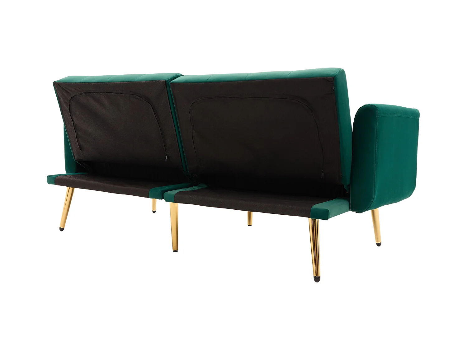 Canapé 2 places avec accoudoirs - Canapé droit avec dossier réglable et 2 coussins - velours vert