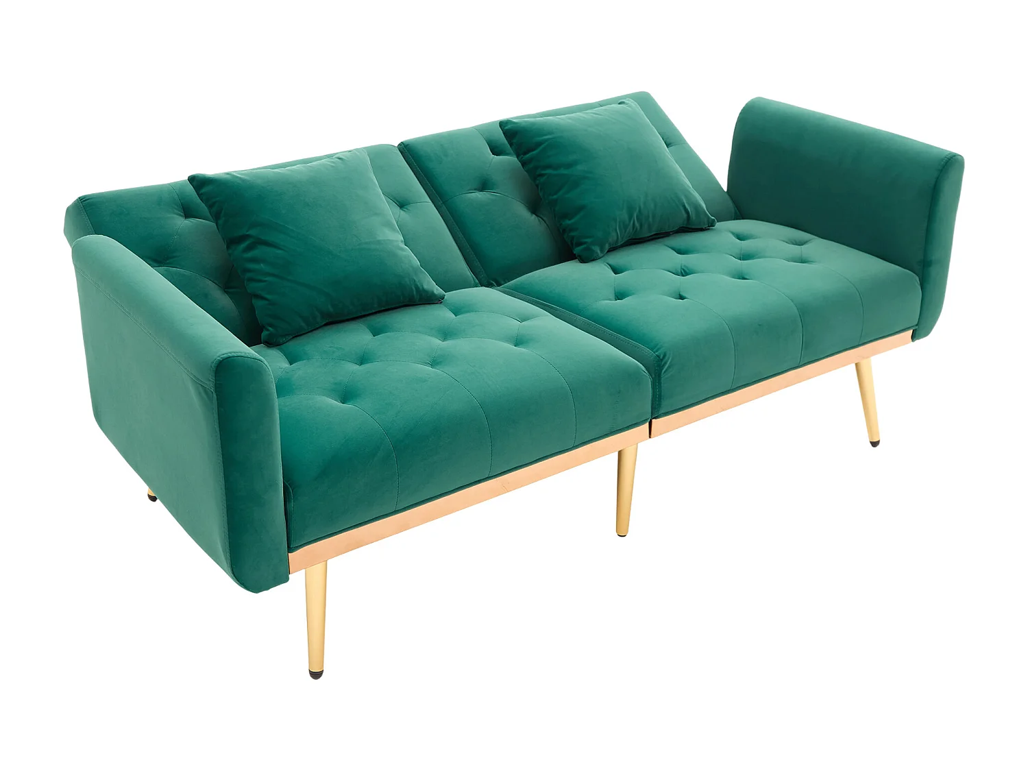 Sofá de 2 lugares com braços - Sofá reto com encosto ajustável e 2 almofadas - verde veludo