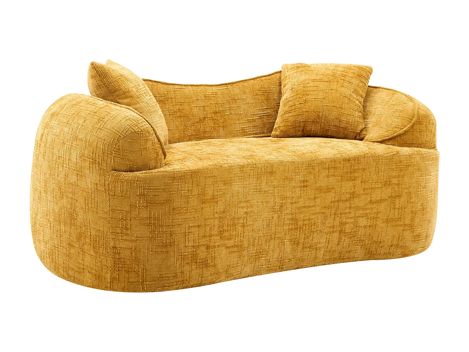 Żółta sofa 2-osobowa - sofa prosta z 2 poduszkami i podłokietnikami - szenil