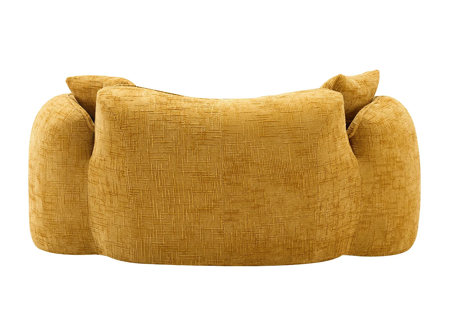 Żółta sofa 2-osobowa - sofa prosta z 2 poduszkami i podłokietnikami - szenil