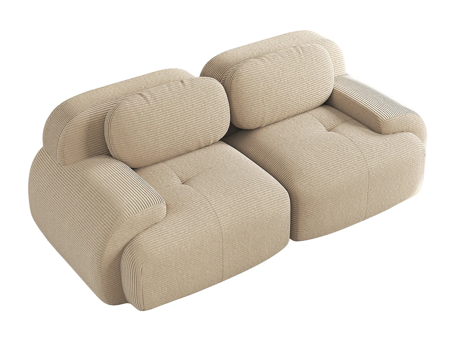 Canapé 2 places avec coussins - Canapé droit avec accoudoirs incurvés et coussins décoratifs - velours côtelé beige