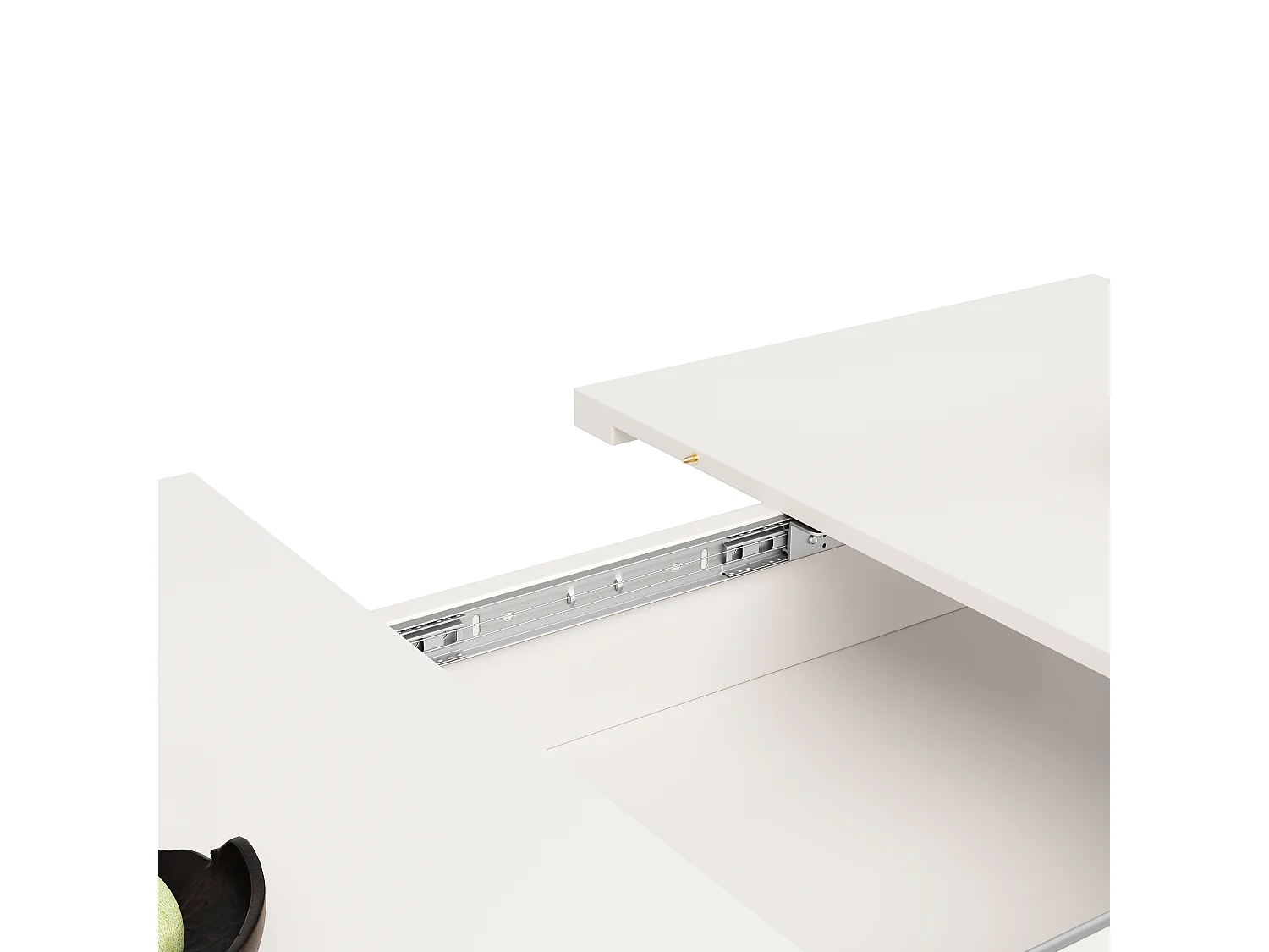 Table à manger extensible blanc - Table à manger avec trois compartiments de rangement et portes vitrées - rangement ouvert