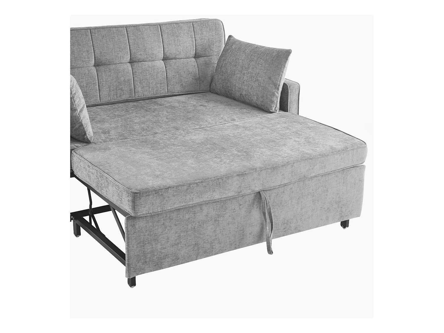 Sofá de 2 lugares cinza claro - Sofá de sala com encosto ajustável e função de cama retrátil - 2 almofadas e apoios de braços - chenille