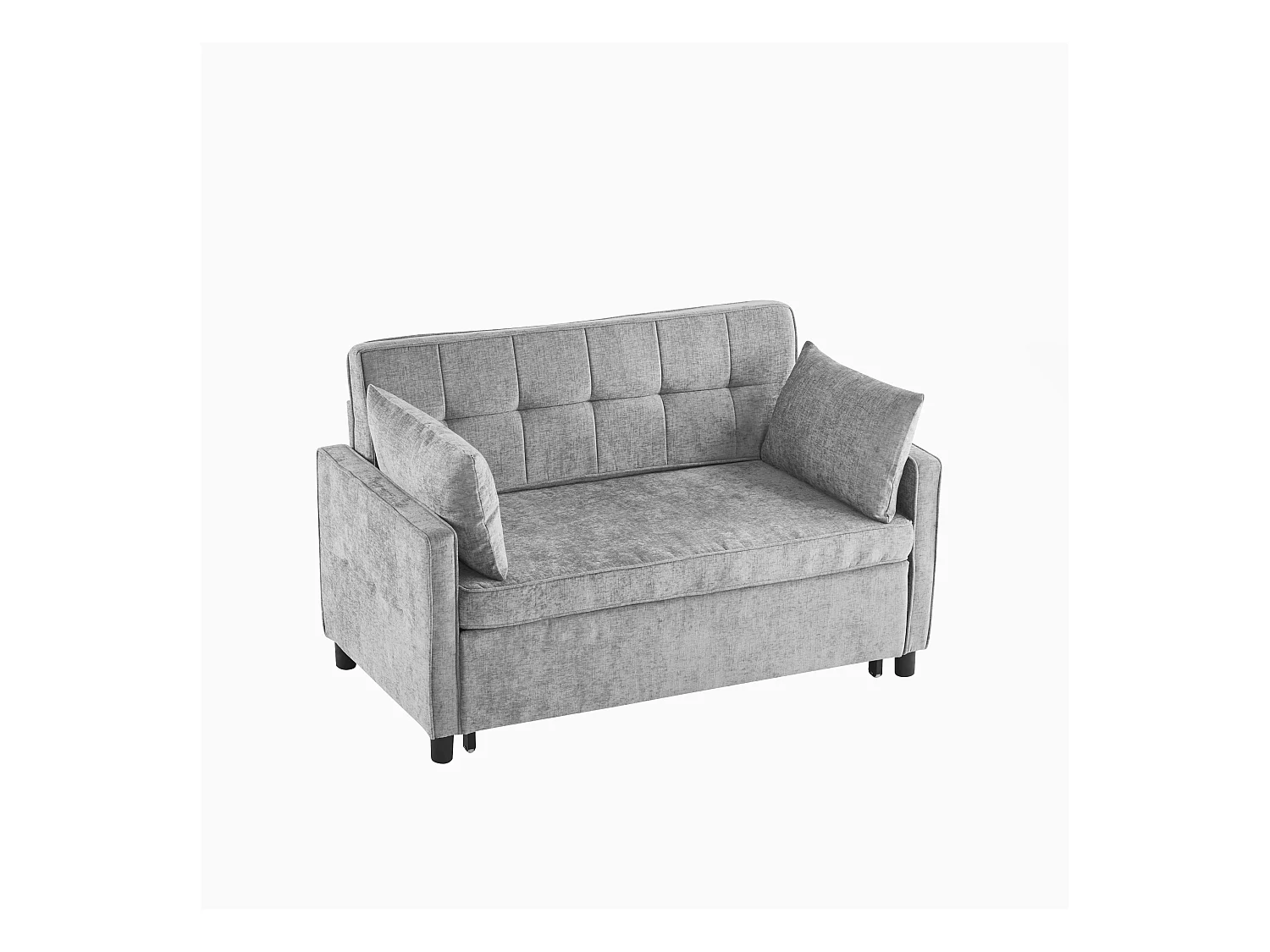 Sofá de 2 lugares cinza claro - Sofá de sala com encosto ajustável e função de cama retrátil - 2 almofadas e apoios de braços - chenille