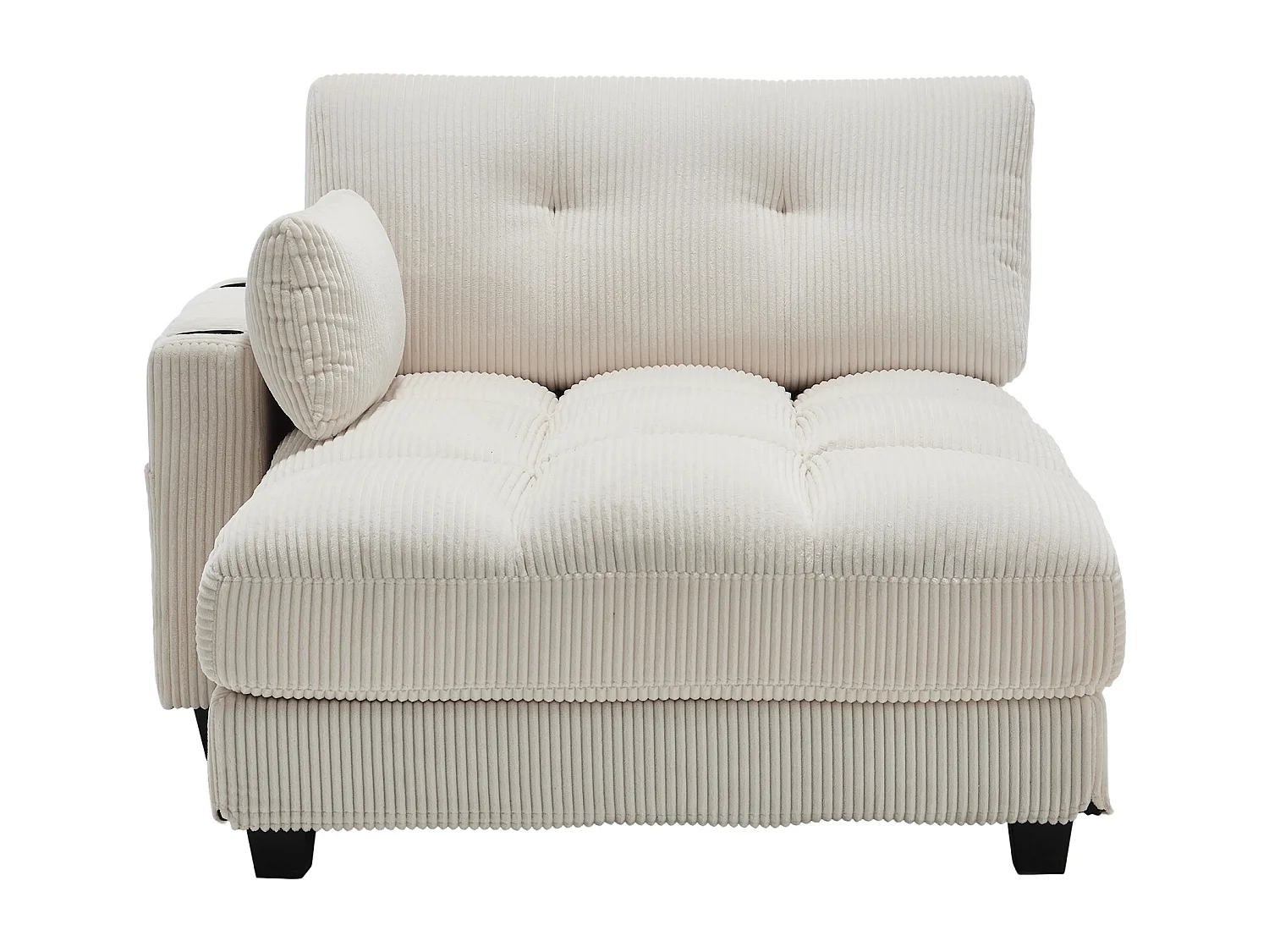 Canapé 1 place avec accoudoirs - Canapé relaxation avec 2 porte-gobelets et poches latérales - velours côtelé beige