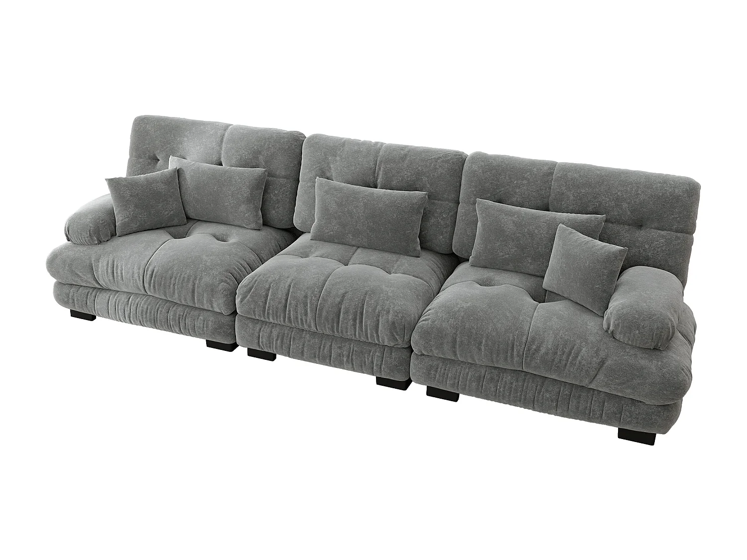 Canapé 3 places gris - Canapé droit avec 3 coussins lombaires et 3 coussins décoratifs - chenille