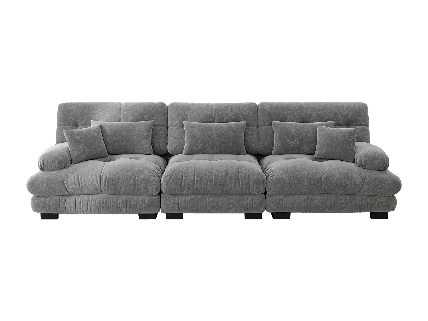 Canapé 3 places gris - Canapé droit avec 3 coussins lombaires et 3 coussins décoratifs - chenille