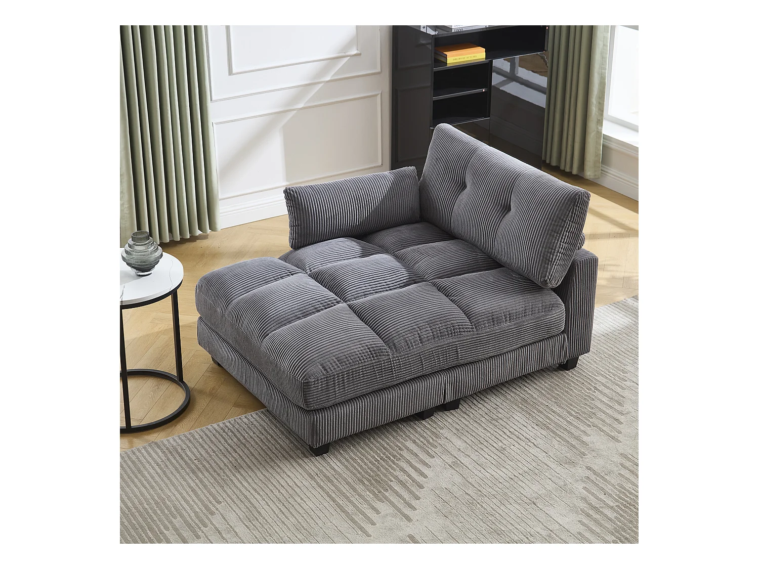 Canapé 1 place avec accoudoirs - Canapé relaxation avec 2 porte-gobelets et poches latérales - velours côtelé gris