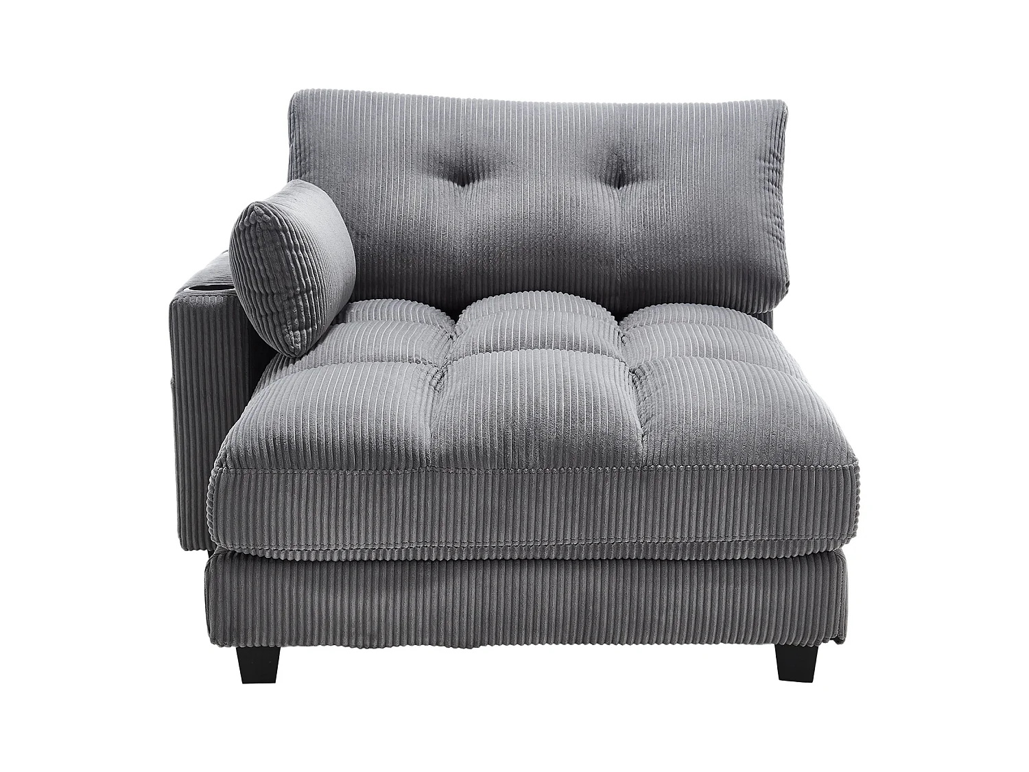 Canapé 1 place avec accoudoirs - Canapé relaxation avec 2 porte-gobelets et poches latérales - velours côtelé gris