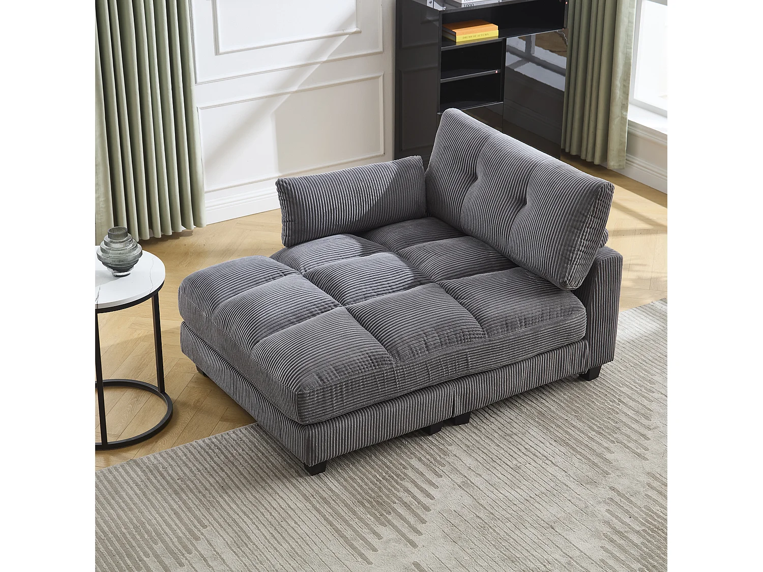 Canapé 1 place avec accoudoirs - Canapé relaxation avec 2 porte-gobelets et poches latérales - velours côtelé gris