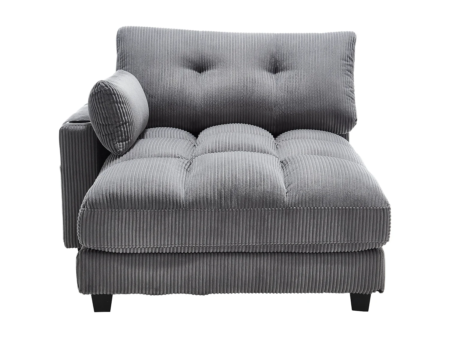 Canapé 1 place avec accoudoirs - Canapé relaxation avec 2 porte-gobelets et poches latérales - velours côtelé gris