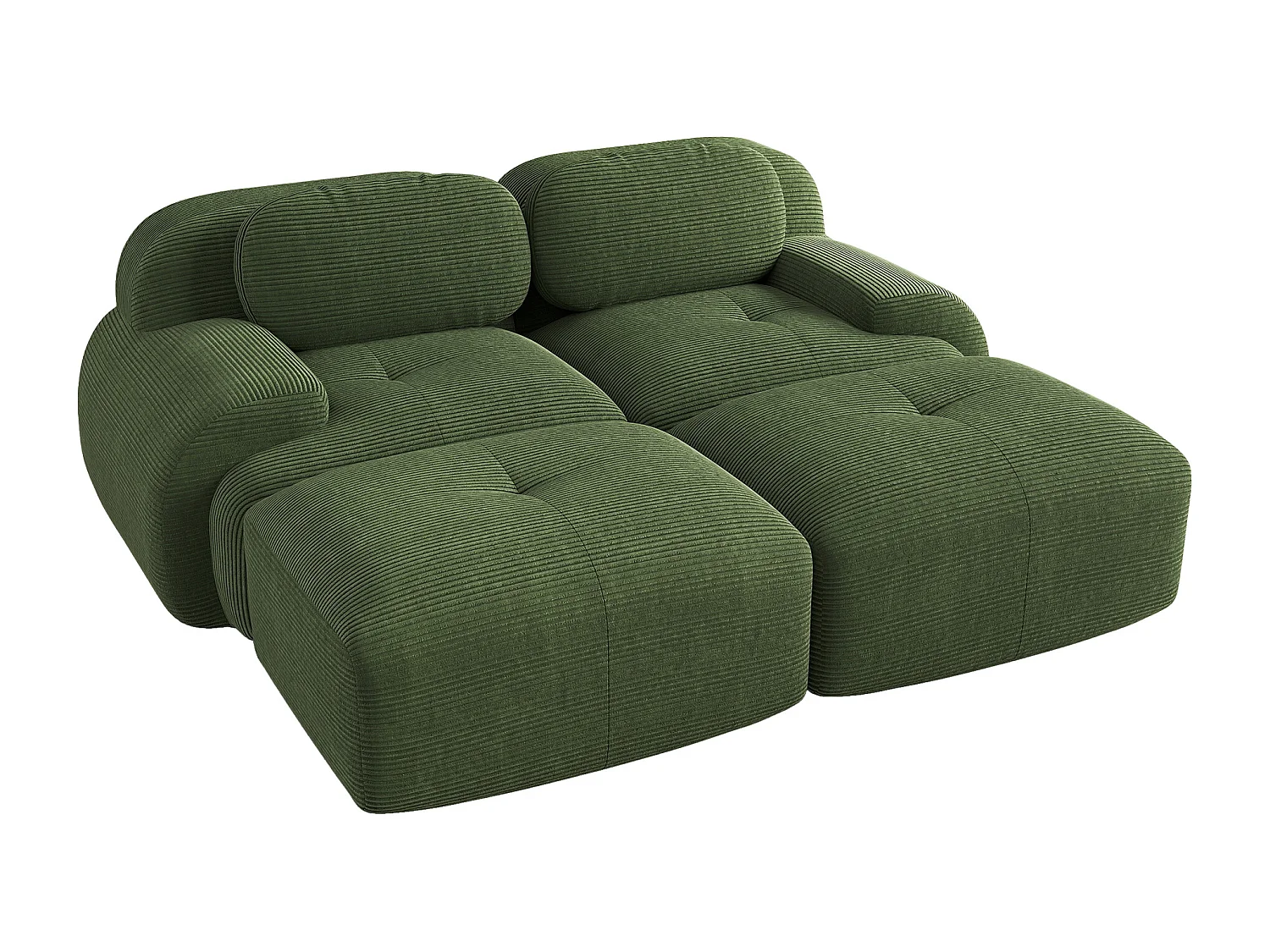 Rechte bank met gebogen armleuningen - 2-zitsbank met rugleuning en sierkussens - groen corduroy