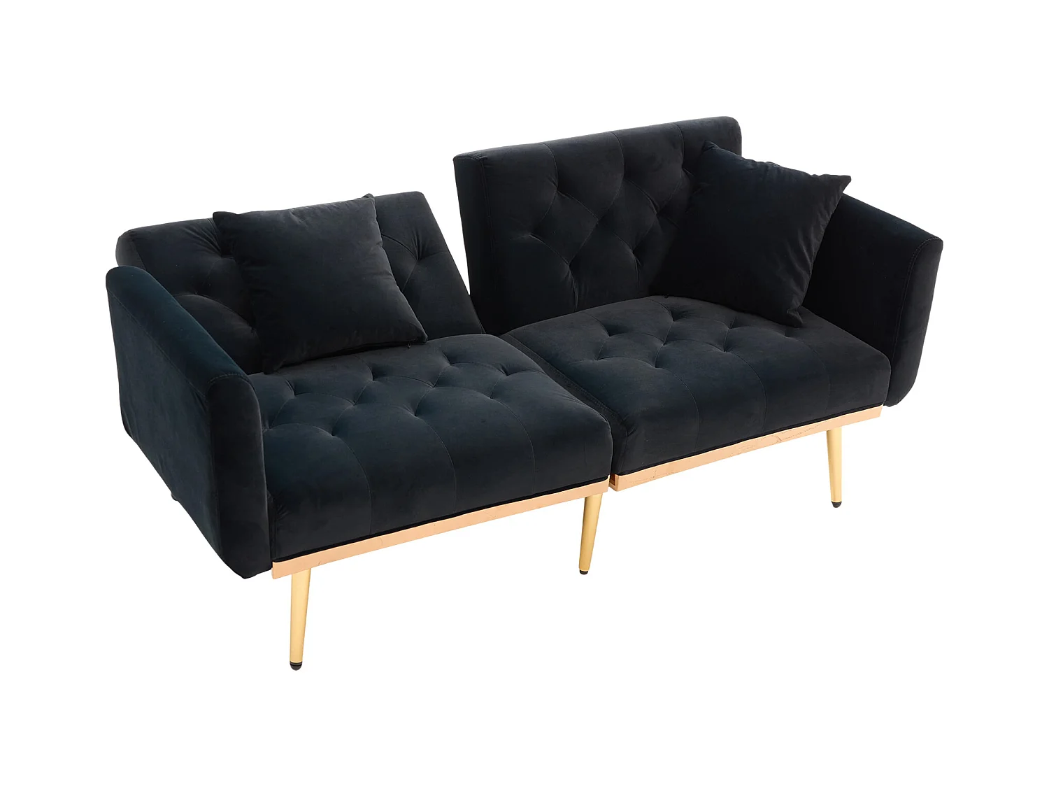 Canapé 2 places avec accoudoirs - Canapé droit avec dossier réglable et 2 coussins - velours noir