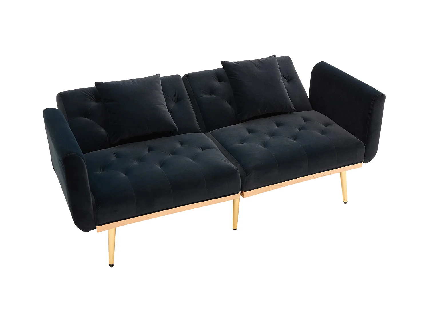 Canapé 2 places avec accoudoirs - Canapé droit avec dossier réglable et 2 coussins - velours noir