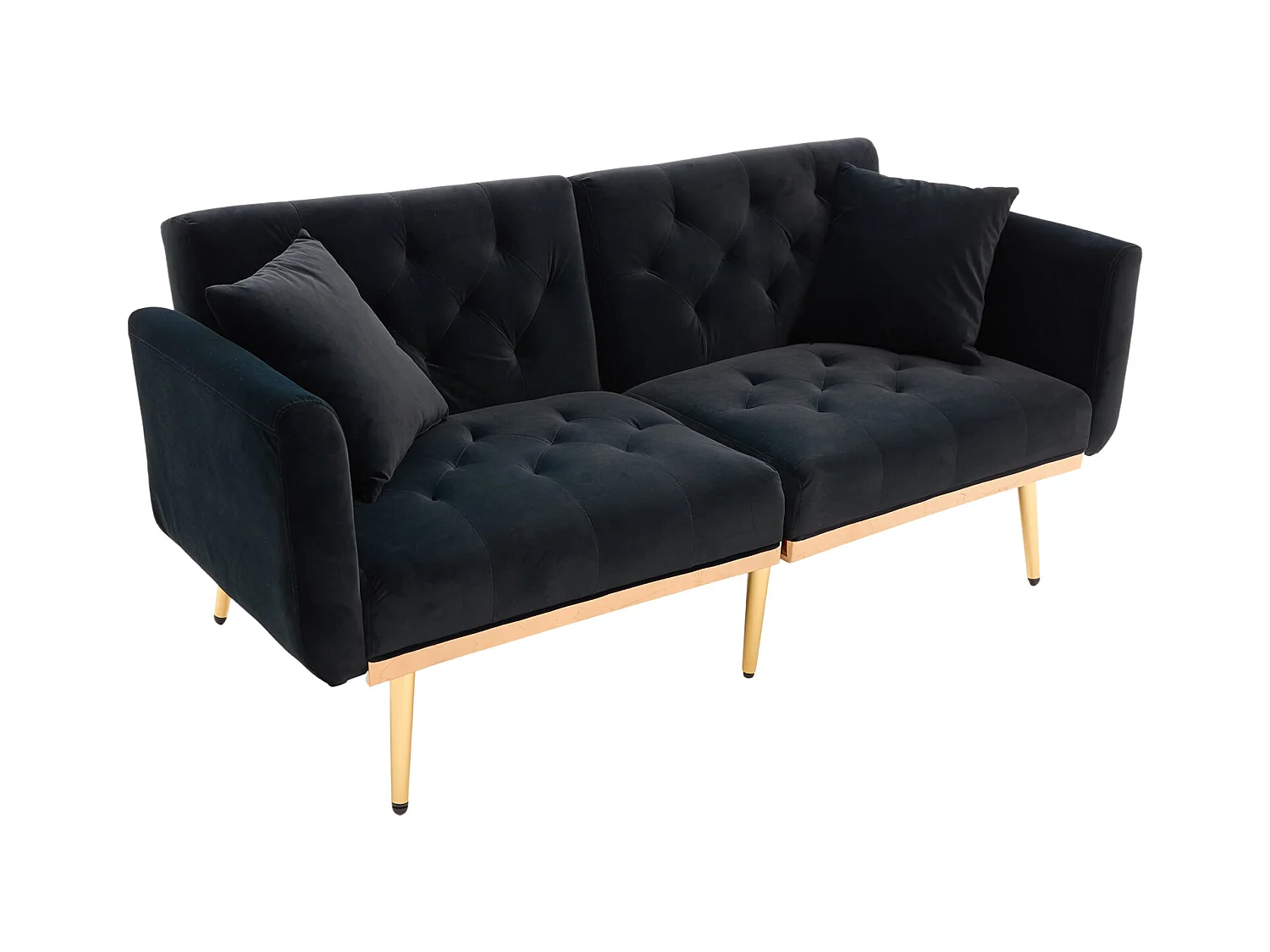 Canapé 2 places avec accoudoirs - Canapé droit avec dossier réglable et 2 coussins - velours noir