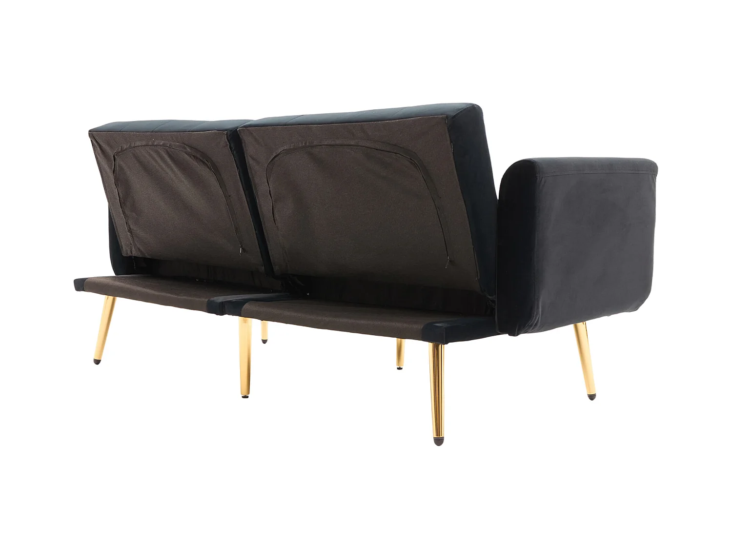 Canapé 2 places avec accoudoirs - Canapé droit avec dossier réglable et 2 coussins - velours noir