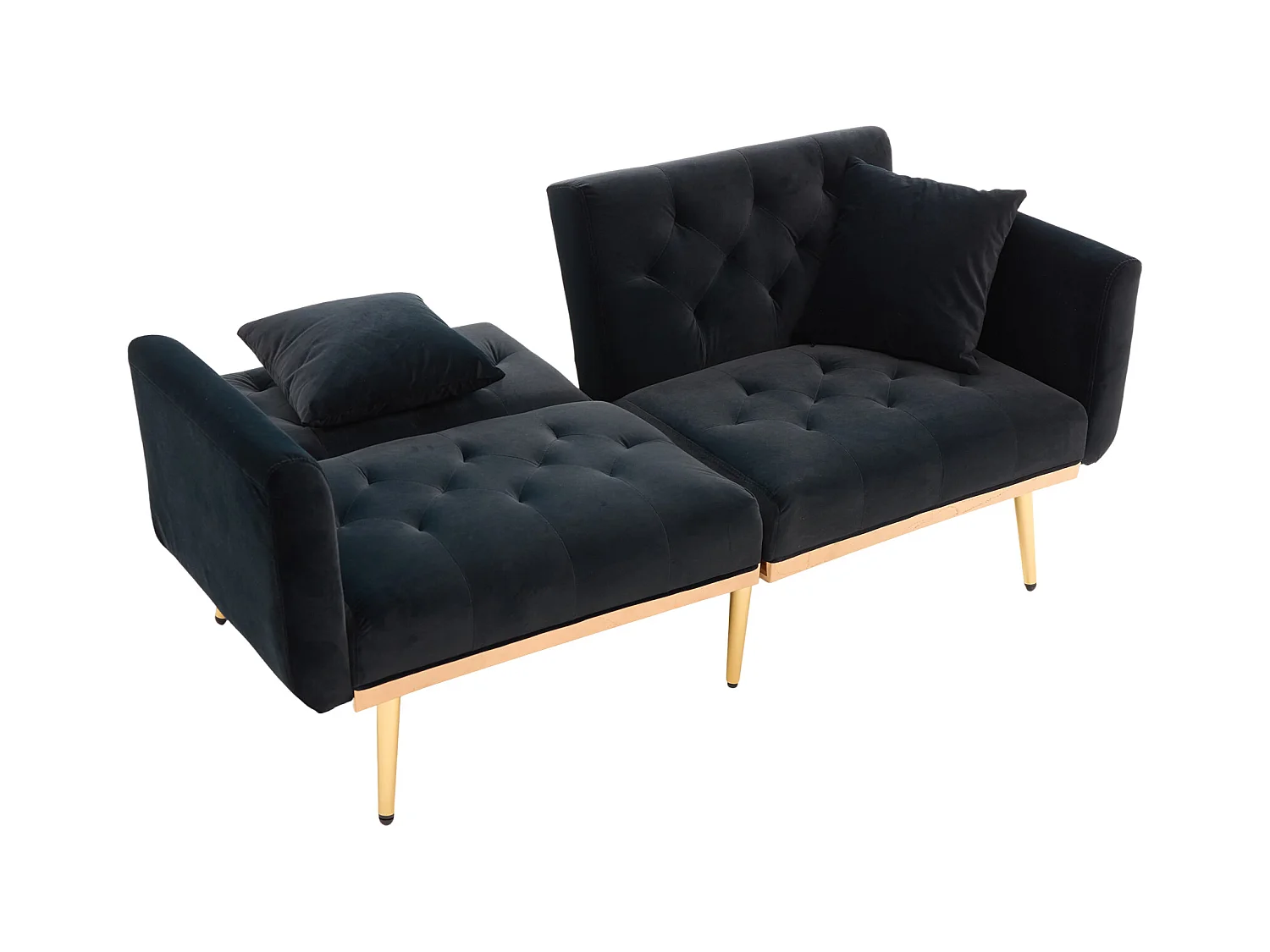 Canapé 2 places avec accoudoirs - Canapé droit avec dossier réglable et 2 coussins - velours noir