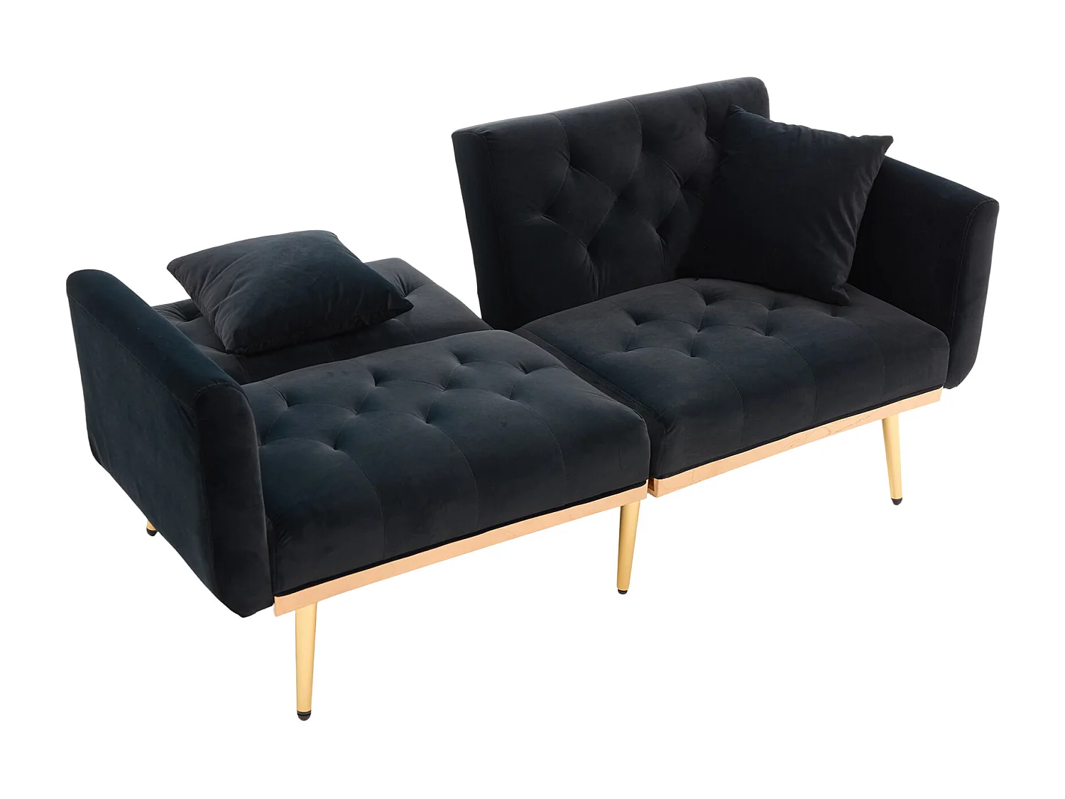 Sofá de 2 lugares com braços - Sofá reto com encosto ajustável e 2 almofadas - veludo preto