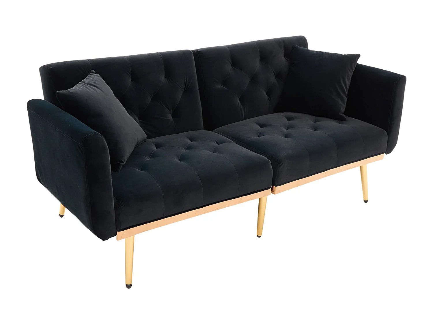 Sofá de 2 lugares com braços - Sofá reto com encosto ajustável e 2 almofadas - veludo preto