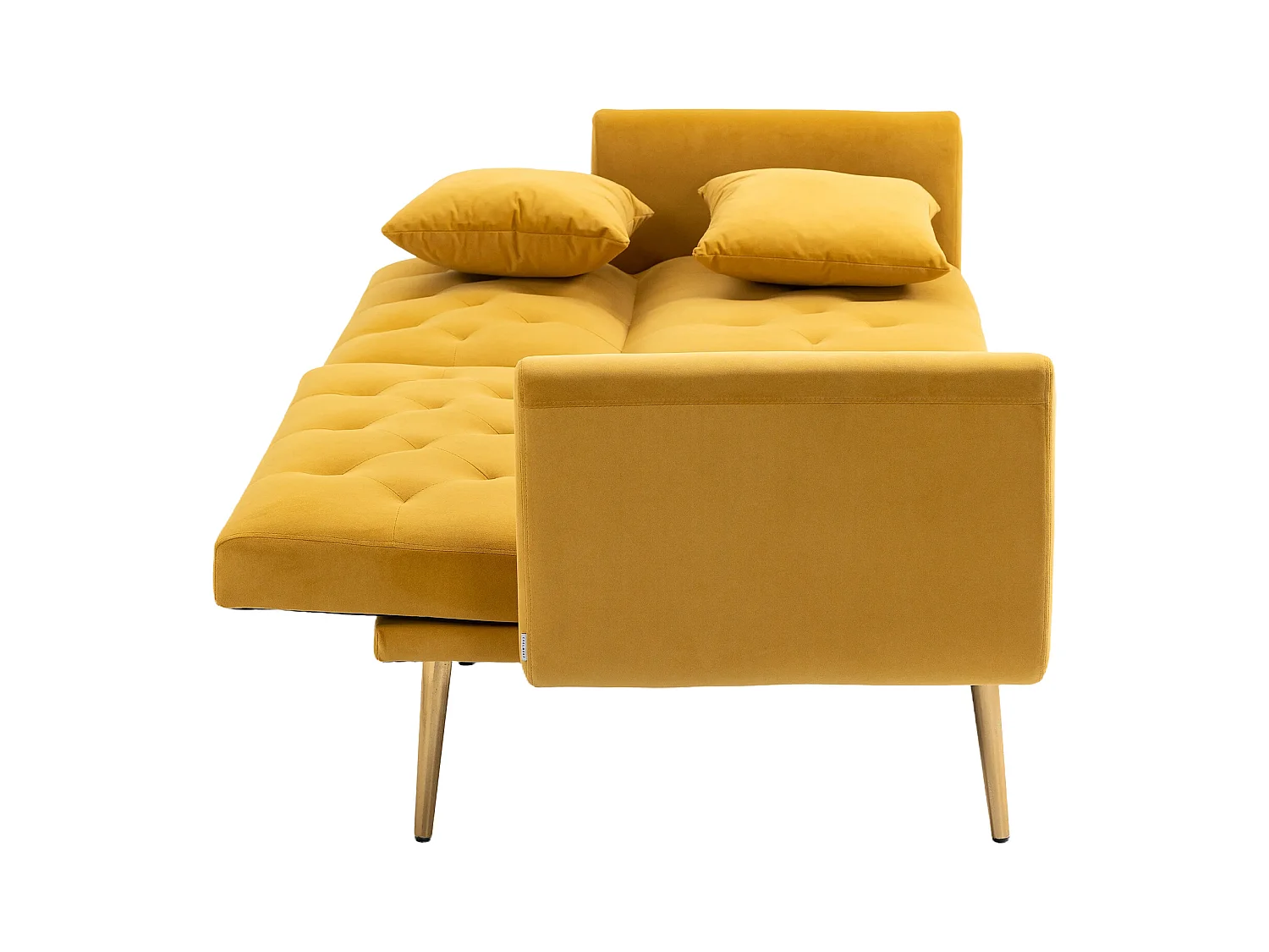 Canapé 2 places avec accoudoirs - Canapé droit avec dossier réglable et 2 coussins - velours jaune