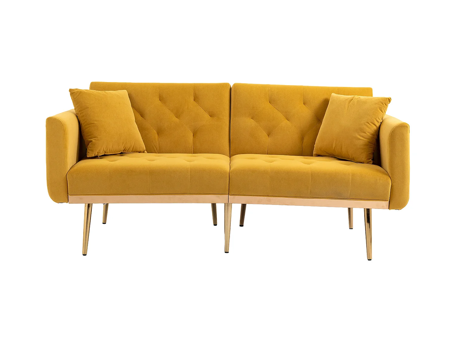 Canapé 2 places avec accoudoirs - Canapé droit avec dossier réglable et 2 coussins - velours jaune