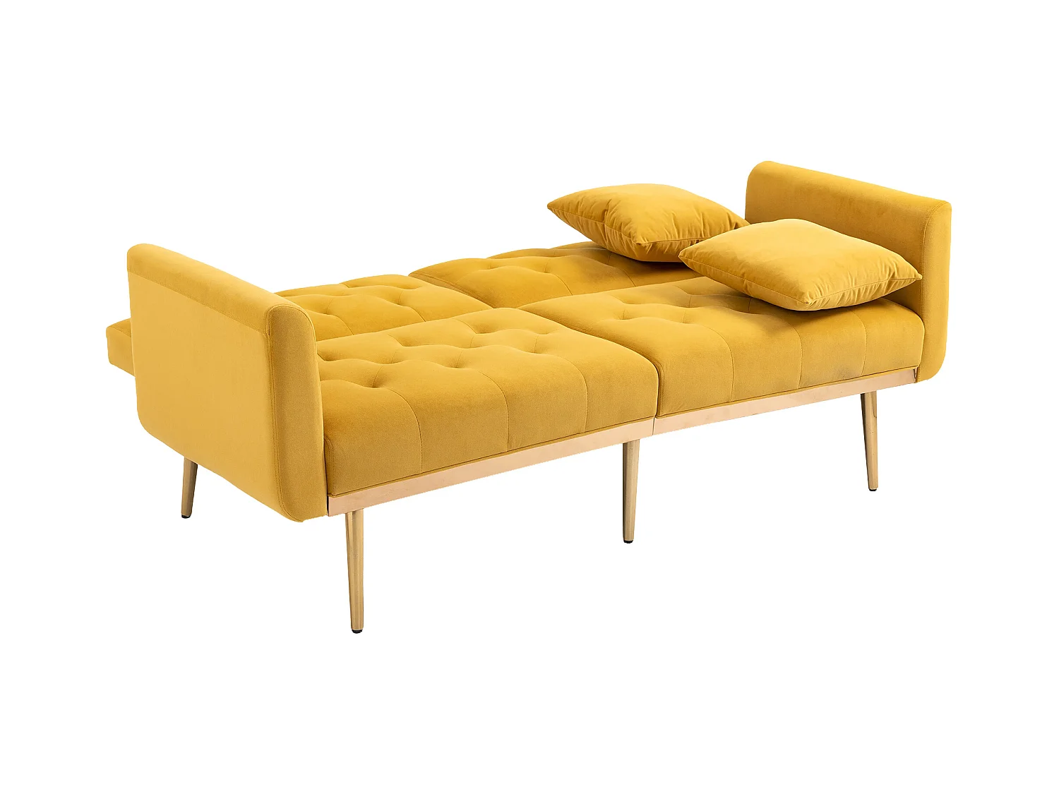 Canapé 2 places avec accoudoirs - Canapé droit avec dossier réglable et 2 coussins - velours jaune