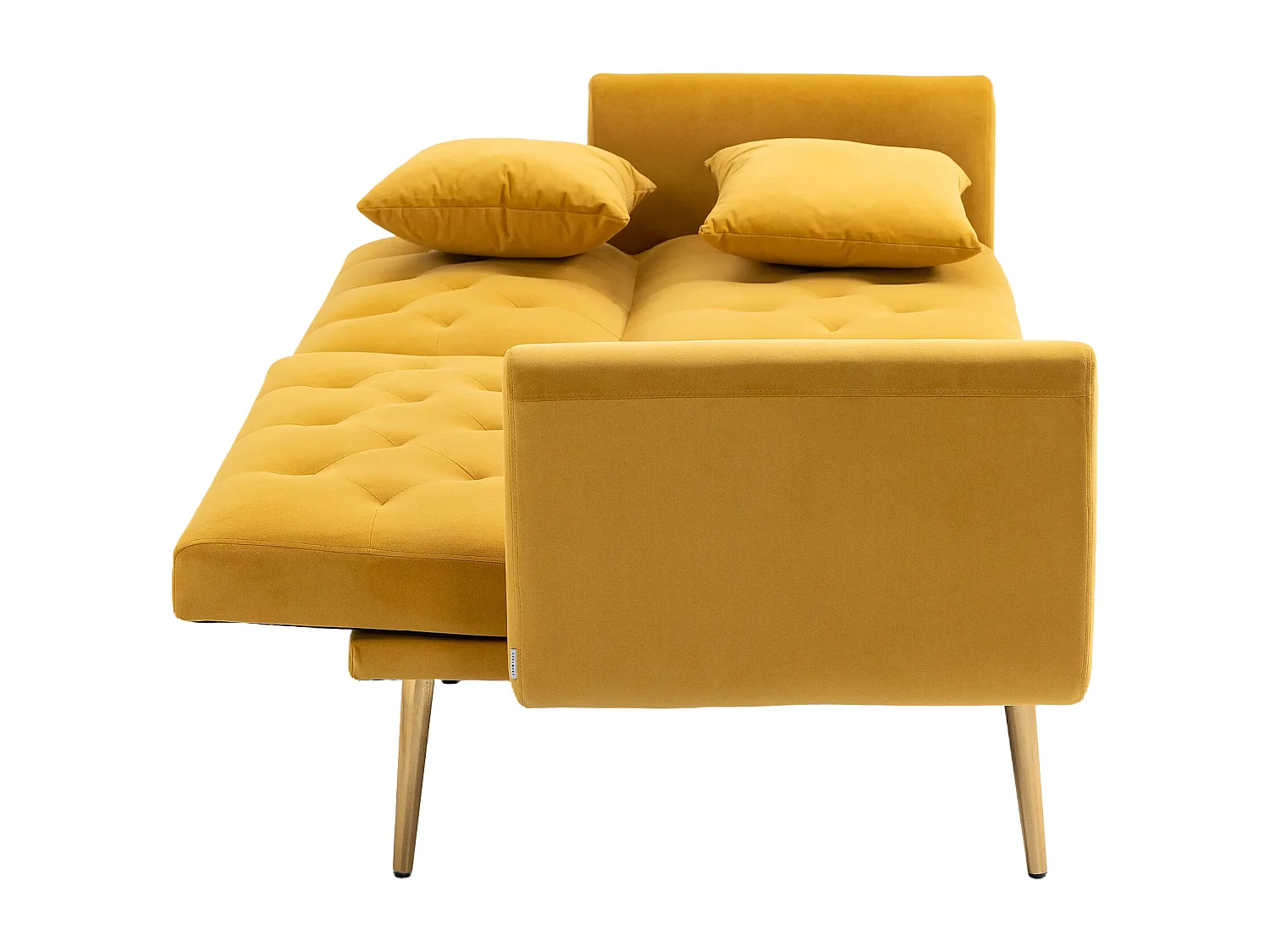 Sofá de 2 lugares com braços - Sofá reto com encosto ajustável e 2 almofadas - veludo amarelo