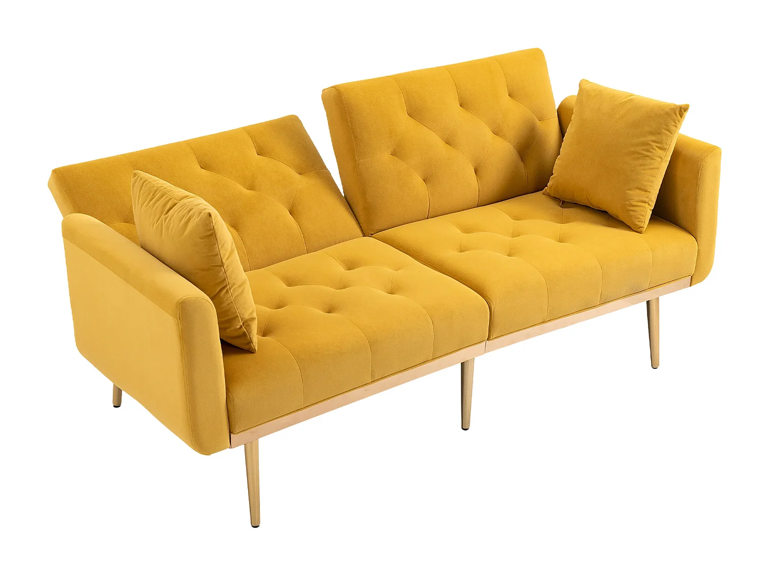 Sofá de 2 lugares com braços - Sofá reto com encosto ajustável e 2 almofadas - veludo amarelo