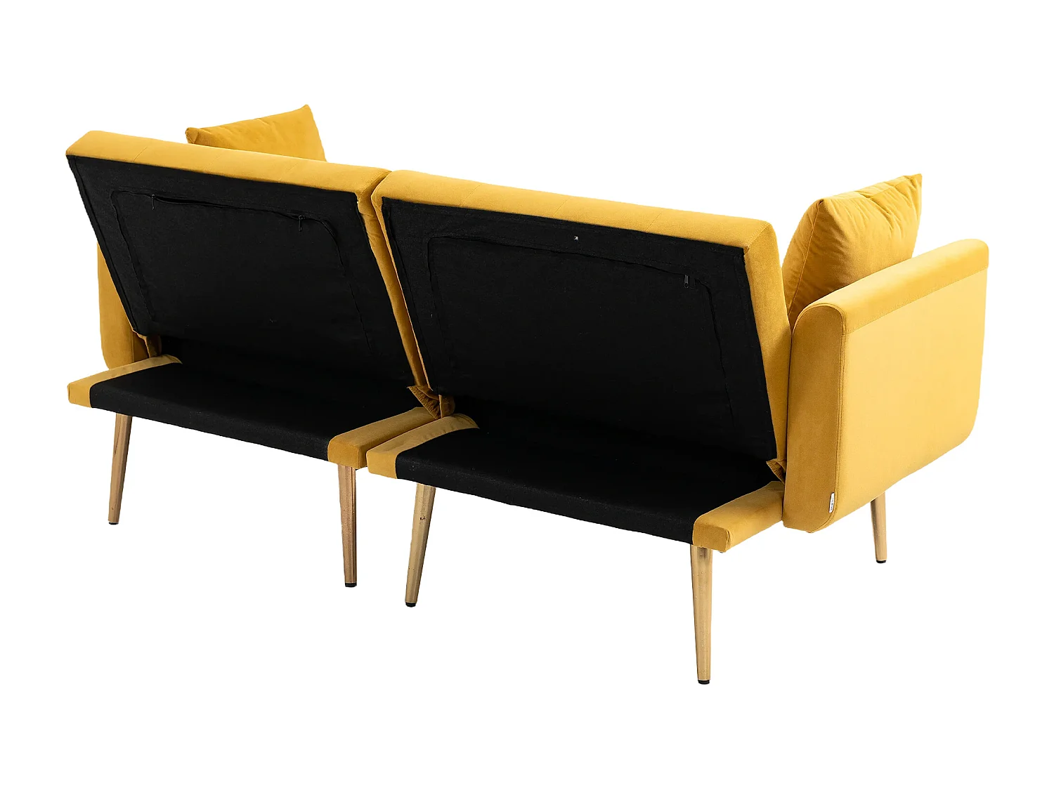 Sofá de 2 lugares com braços - Sofá reto com encosto ajustável e 2 almofadas - veludo amarelo