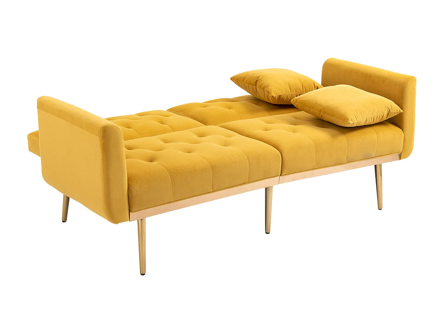 Sofá de 2 lugares com braços - Sofá reto com encosto ajustável e 2 almofadas - veludo amarelo