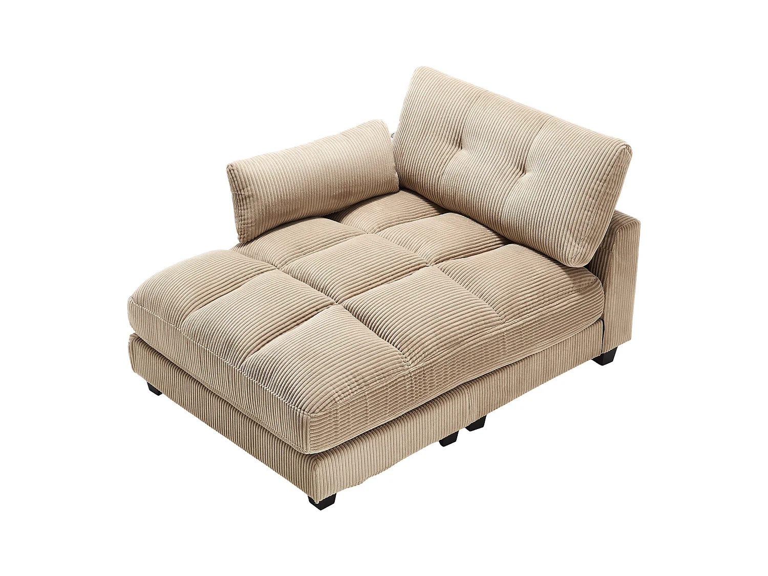 Canapé 1 place avec accoudoirs - Canapé relaxation avec 2 porte-gobelets et poches latérales - velours côtelé kaki