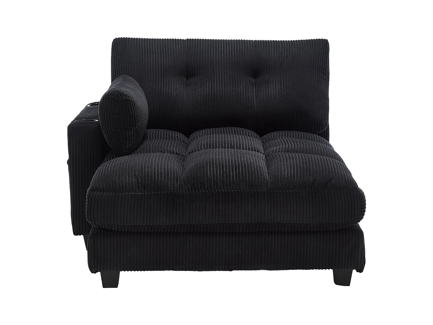 Canapé 1 place avec accoudoirs - Canapé relaxation avec 2 porte-gobelets et poches latérales - velours côtelé noir