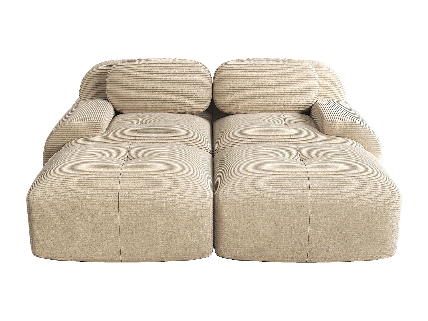 Canapé droit avec accoudoirs incurvés - Canapé 2 places avec dossier et coussins décoratifs - velours côtelé beige