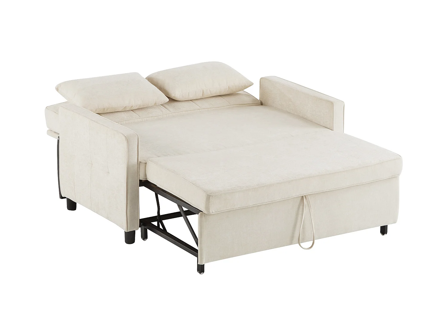 Sofa 2-osobowa beżowa - Sofa do salonu z regulowanym oparciem i funkcją rozkładania - 2 poduszki i podłokietniki - szenil