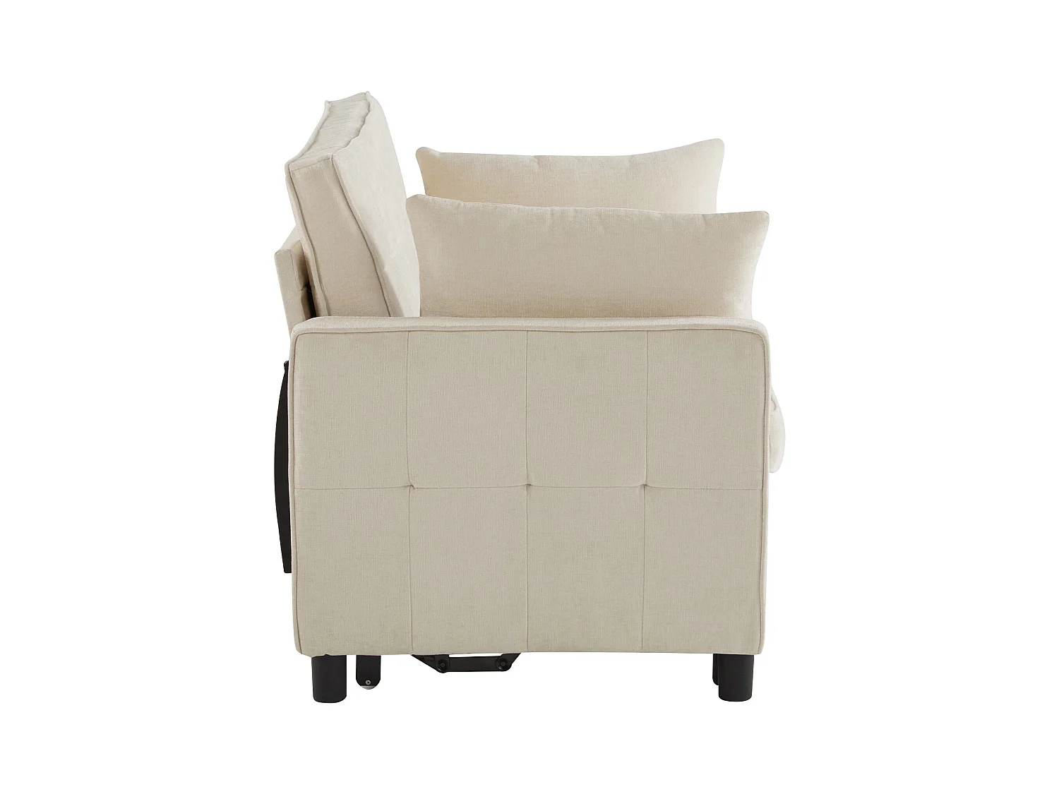 Sofa 2-osobowa beżowa - Sofa do salonu z regulowanym oparciem i funkcją rozkładania - 2 poduszki i podłokietniki - szenil