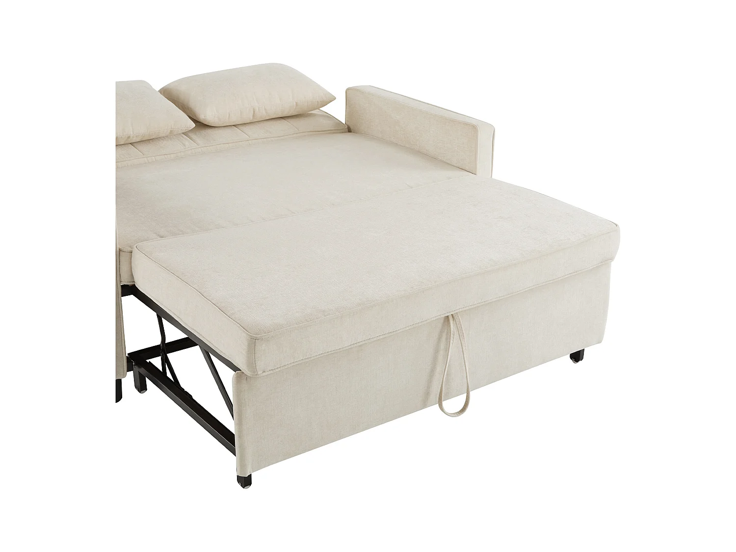 Sofa 2-osobowa beżowa - Sofa do salonu z regulowanym oparciem i funkcją rozkładania - 2 poduszki i podłokietniki - szenil