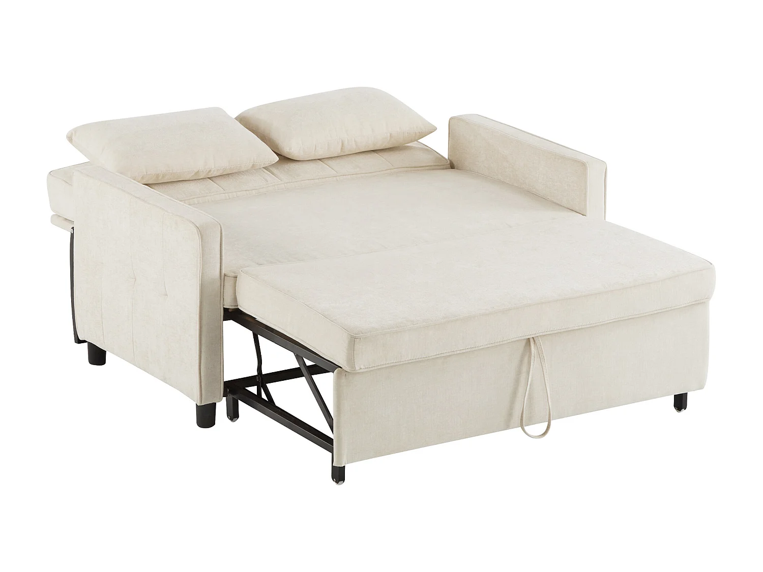 Beige 2-zitsbank - Woonkamerbank met verstelbare rugleuning en uitschuifbedfunctie - 2 kussens en armleuningen - chenille