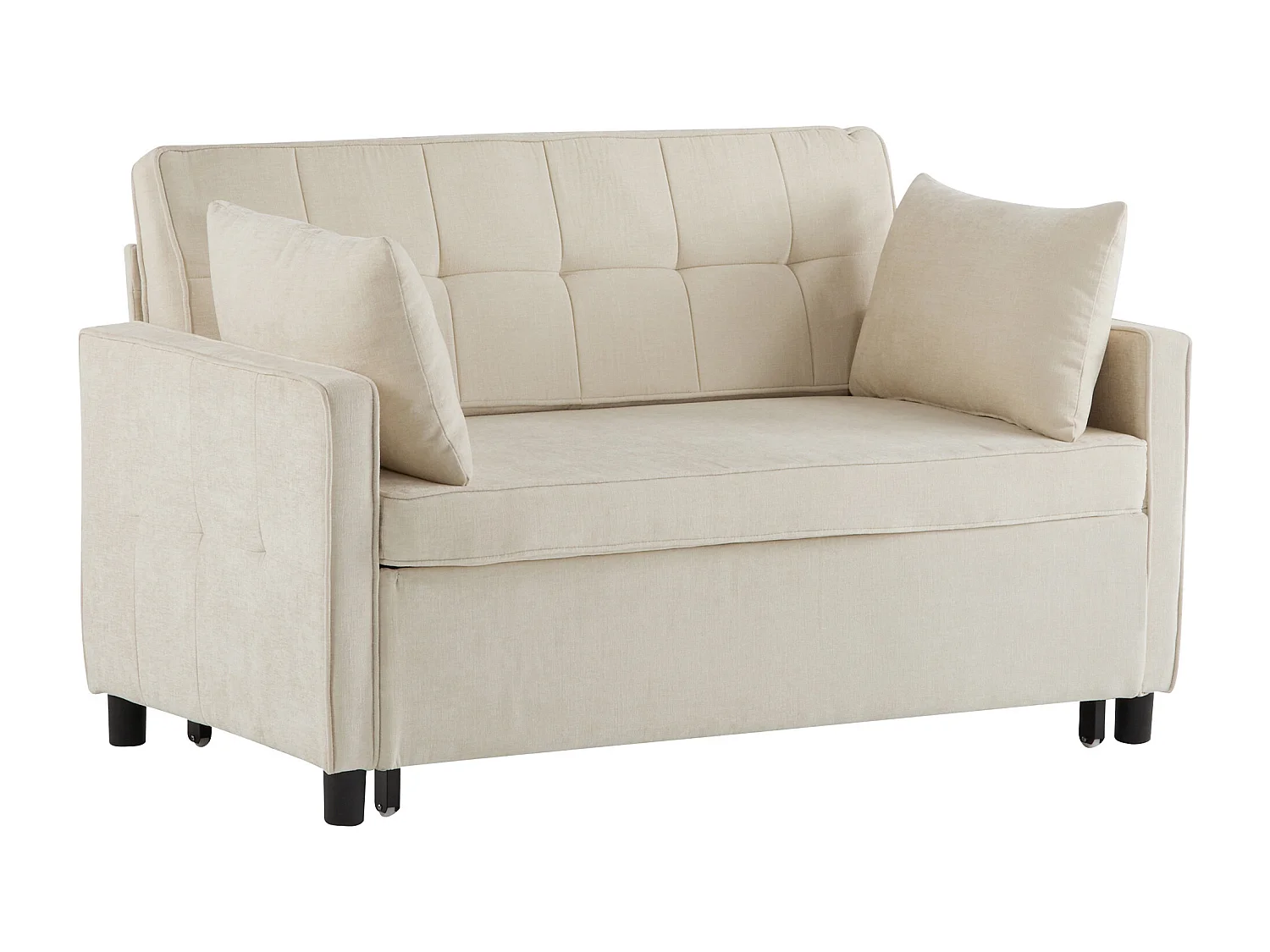 Beige 2-zitsbank - Woonkamerbank met verstelbare rugleuning en uitschuifbedfunctie - 2 kussens en armleuningen - chenille